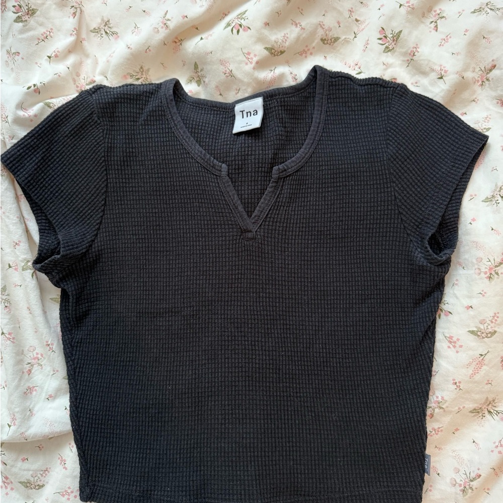 TNA Black Ribbed Crop Top